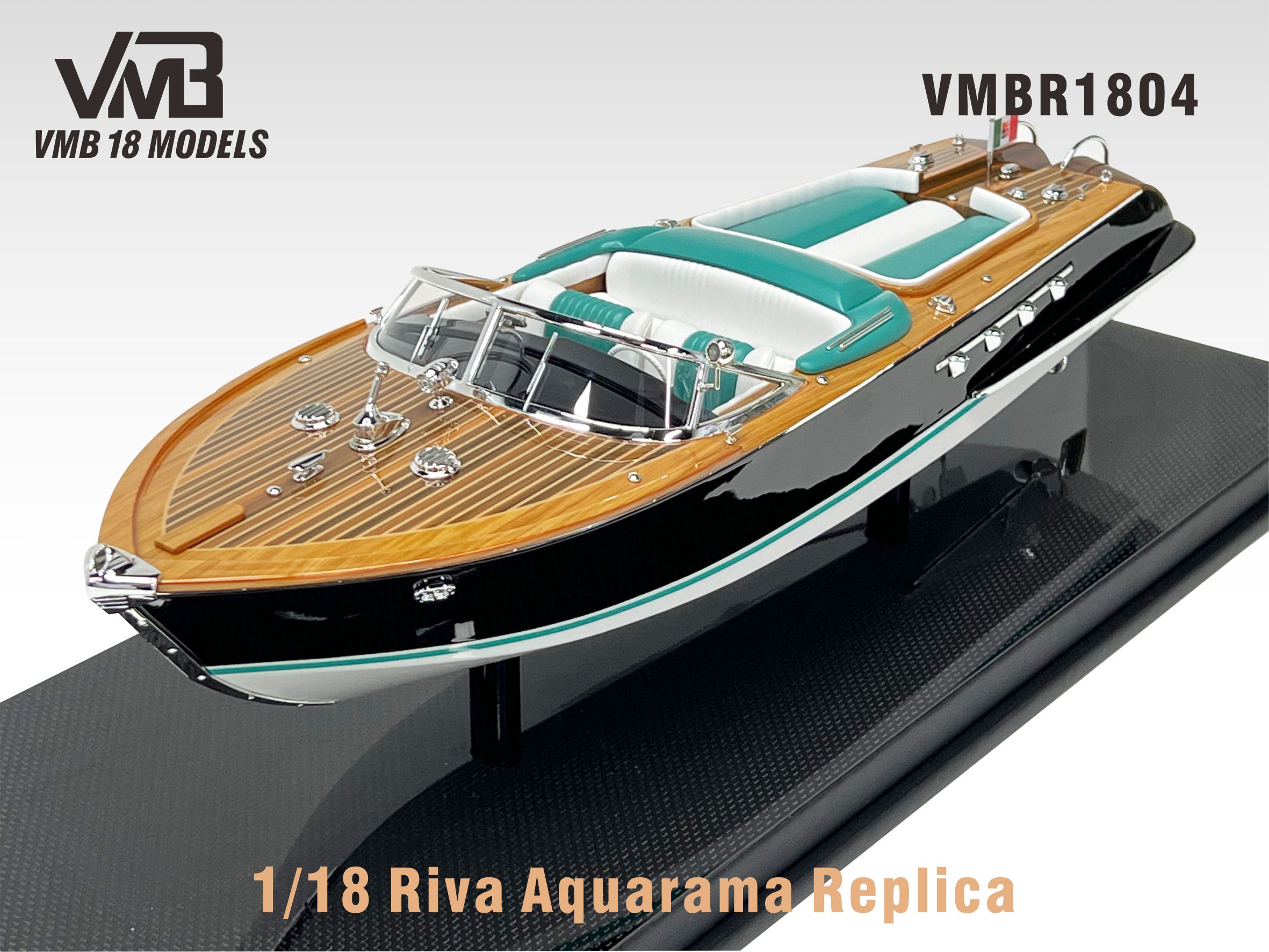 1/18 Riva Aquarama Replica 黑白蓝条纹木纹甲板&内饰蓝白